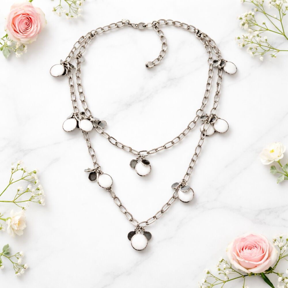 Erica Lyons Silver Tone Black and White Bead Cluster Station Chain Necklace